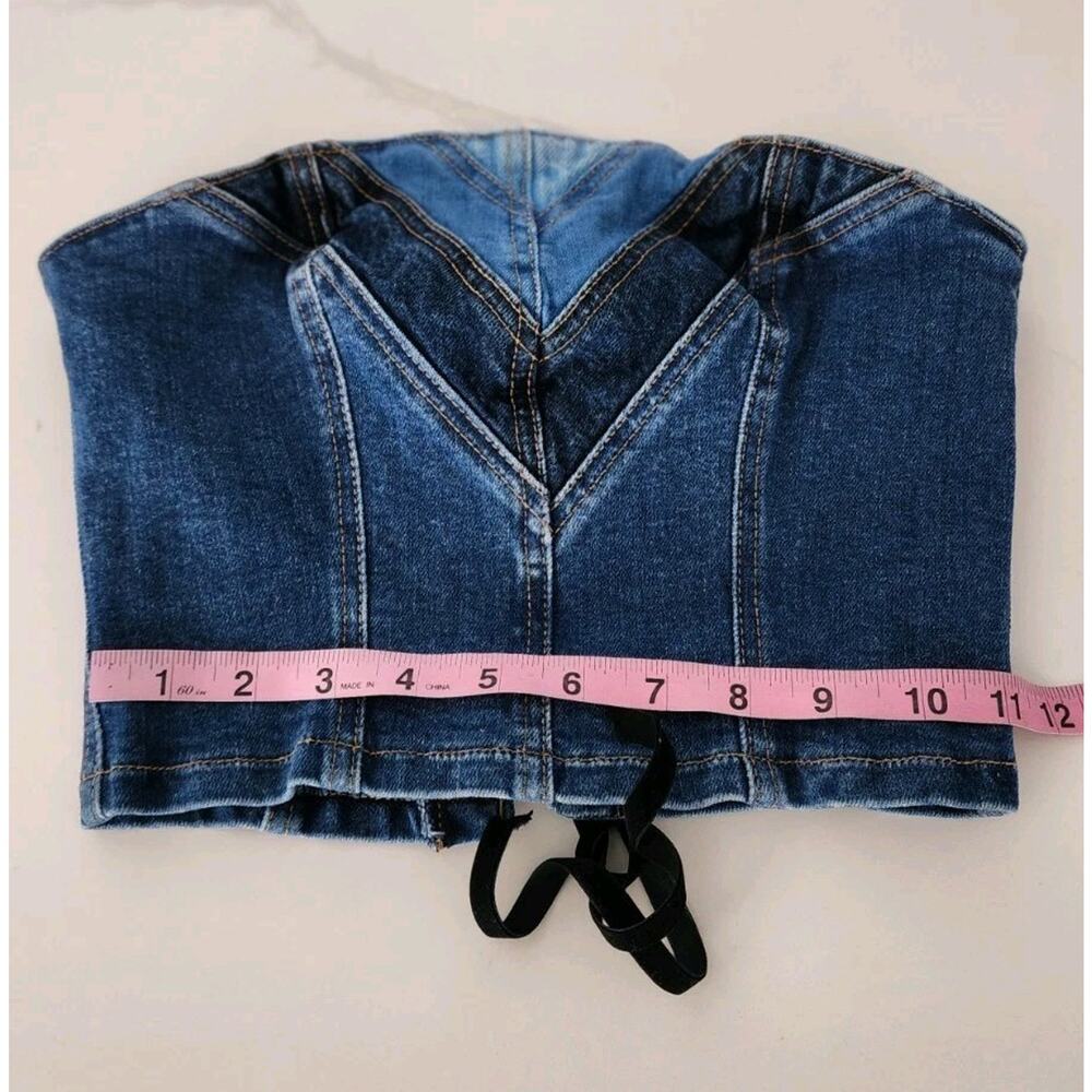 Revice Strapless Lace Up Backside Corset Light & Dark Tone Denim Top Size Small - Picture 9 of 10